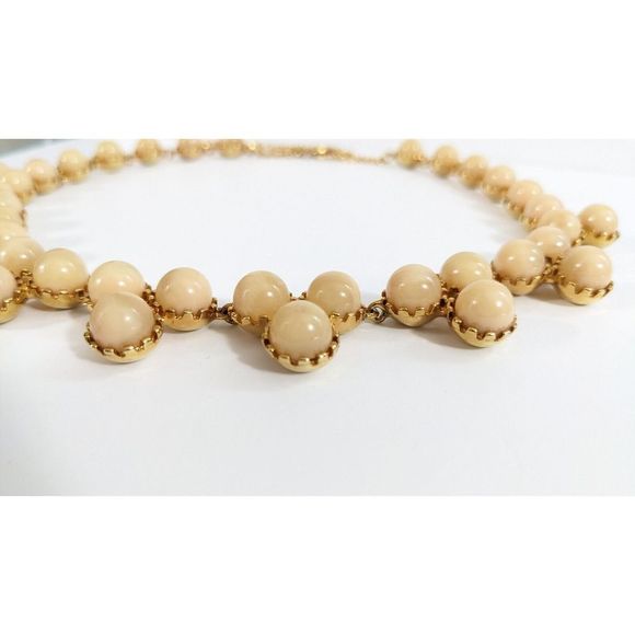 Marbled Beige Round Gold Tone Autumn Neutral Ann Taylor Bauble Necklace - Picture 5 of 12